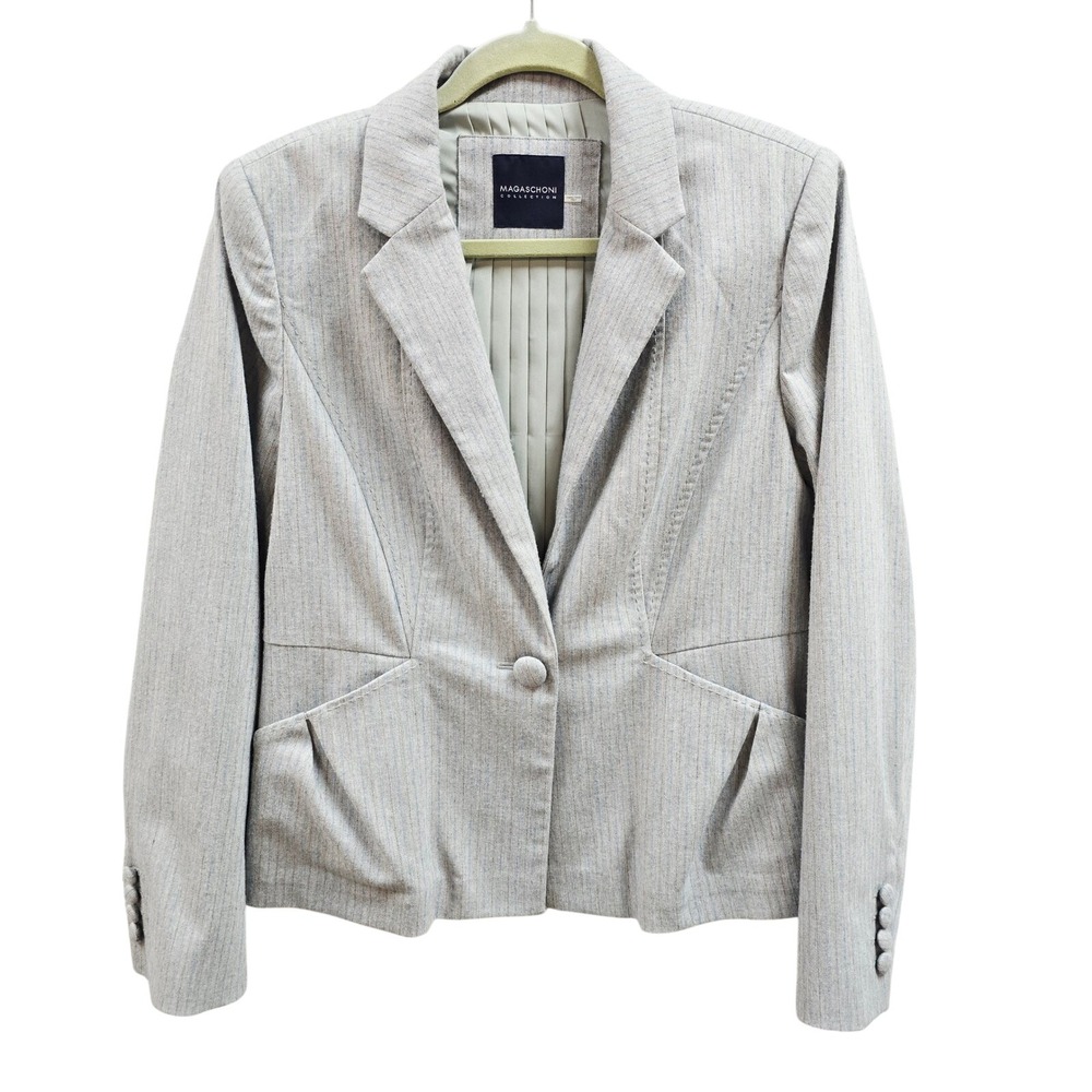 NWT Magaschoni Collection Grey Blue Pinstripe Flannel Blazer YY85021